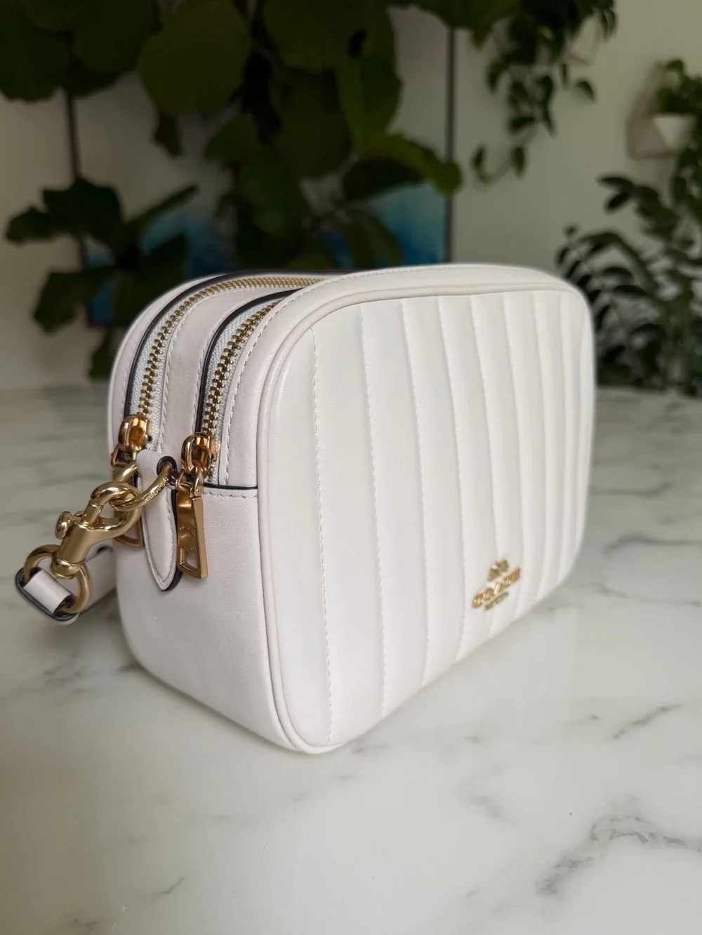 Coach Jes Crossbody With Linear Quilting Gold /Chalk Leather Bag C1569